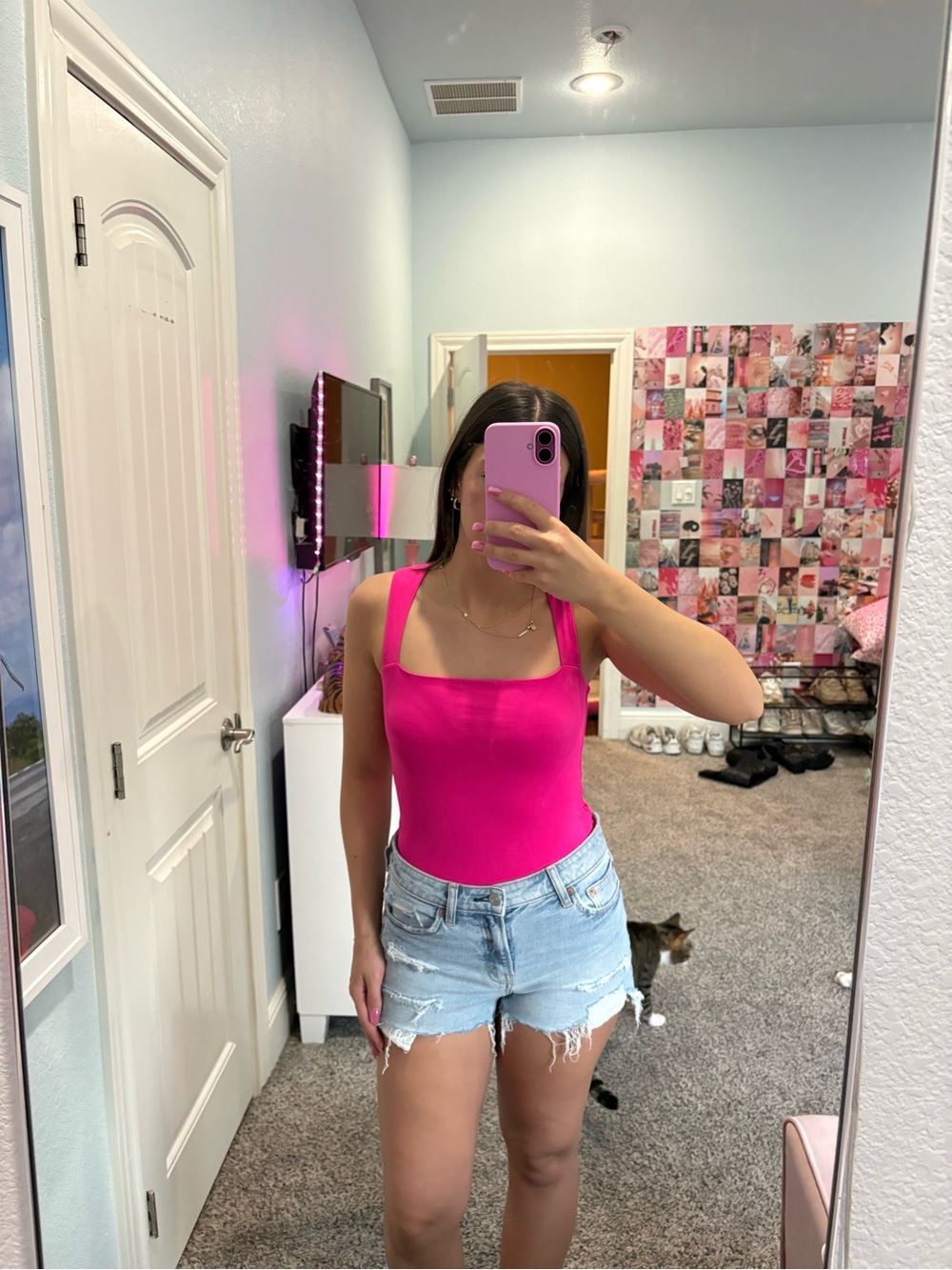 Amazon Hot Pink Square Neck Bodysuit for Women